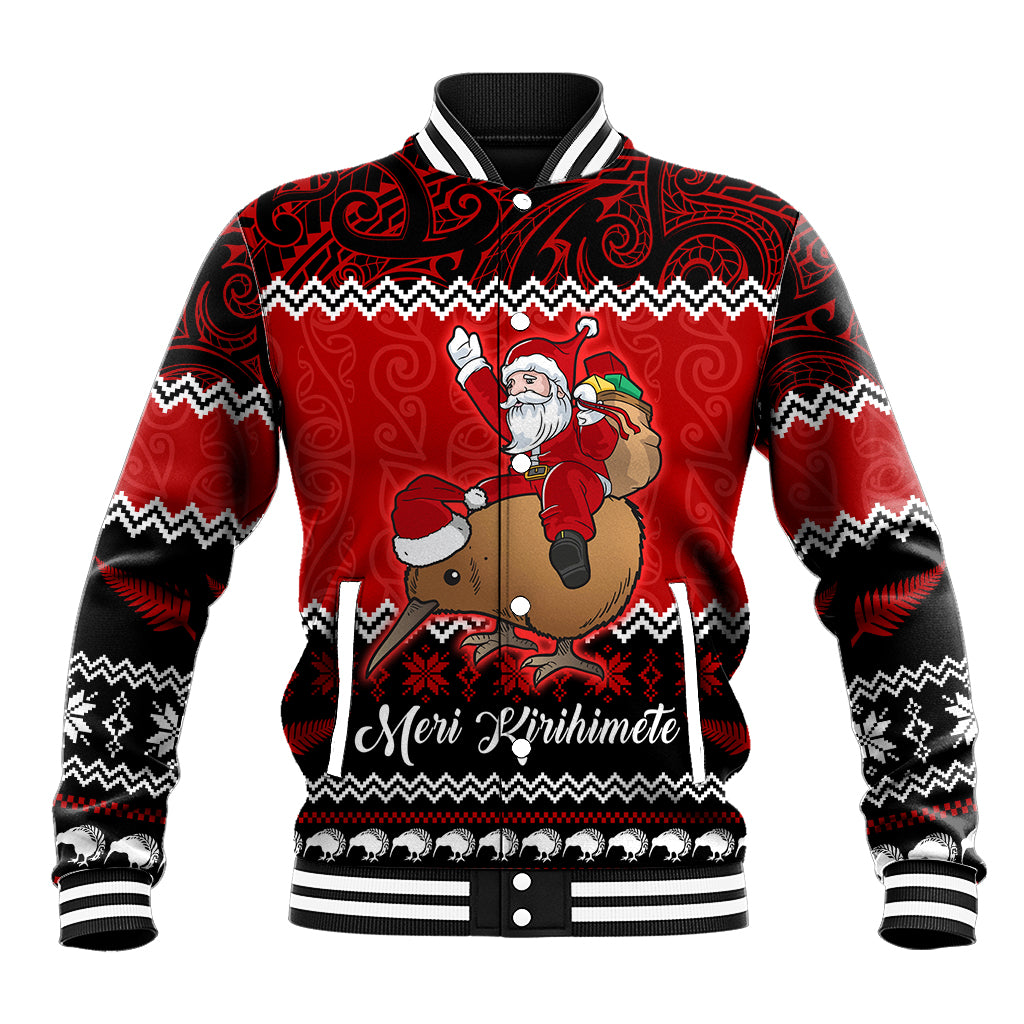 Personalised New Zealand Christmas Baseball Jacket Kiwi Santa Claus Maori Meri Kirihimete LT9 - Wonder Print Shop