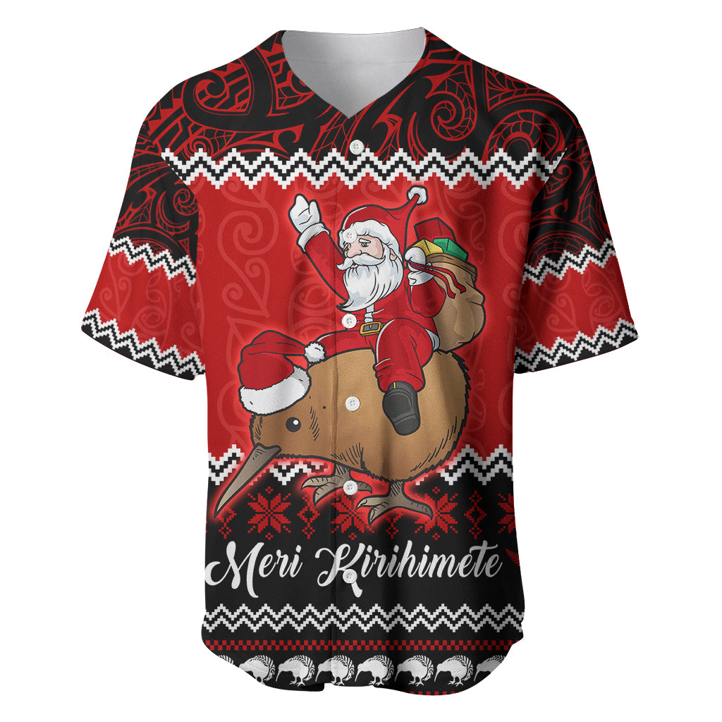 Personalised New Zealand Christmas Baseball Jersey Kiwi Santa Claus Maori Meri Kirihimete LT9 - Wonder Print Shop