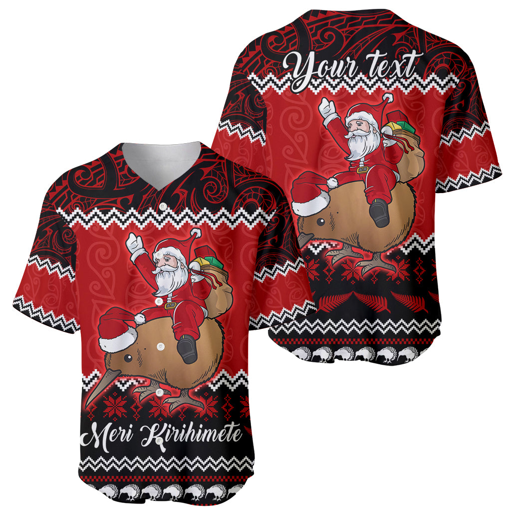 Personalised New Zealand Christmas Baseball Jersey Kiwi Santa Claus Maori Meri Kirihimete LT9 - Wonder Print Shop