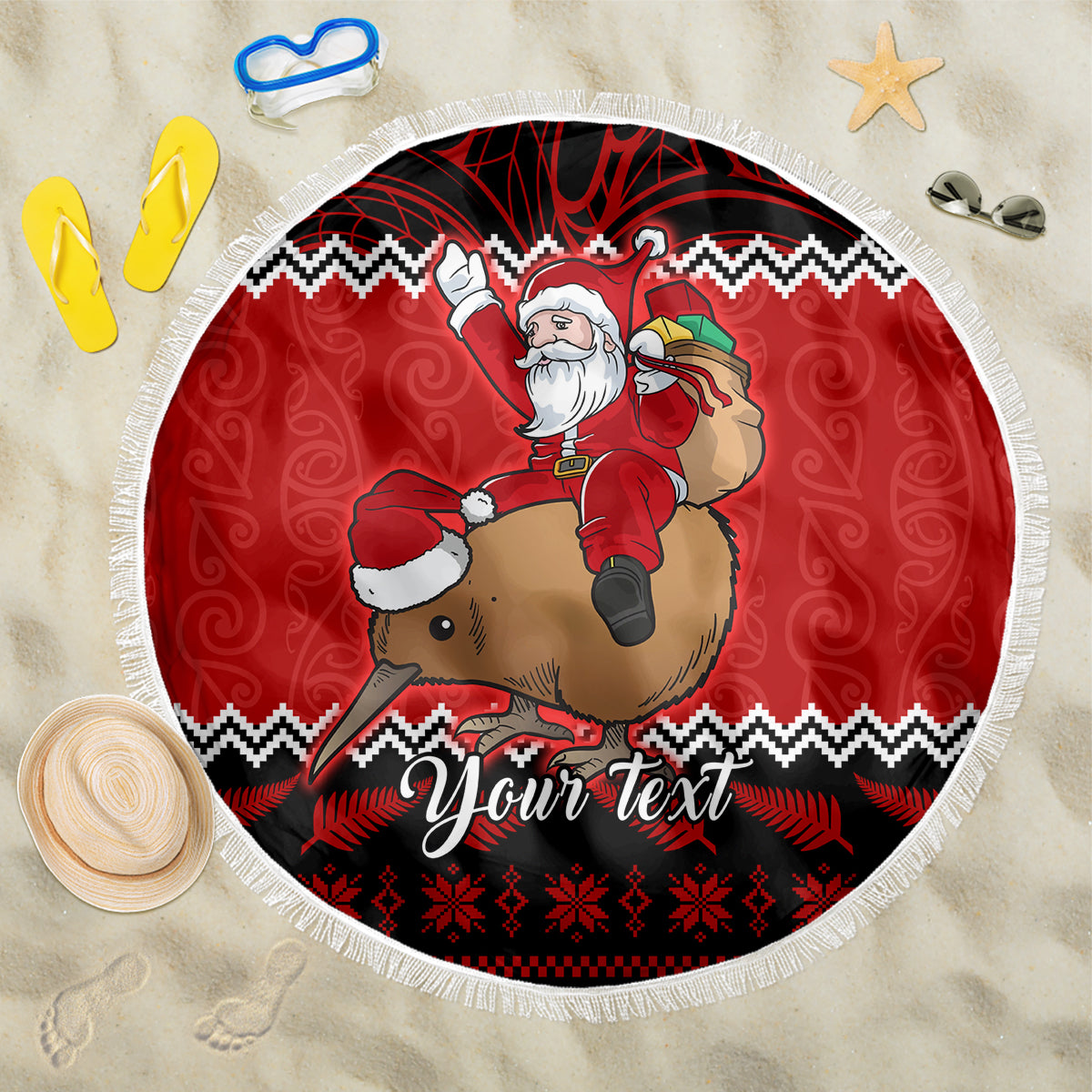 Personalised New Zealand Christmas Beach Blanket Kiwi Santa Claus Maori Meri Kirihimete LT9 - Wonder Print Shop
