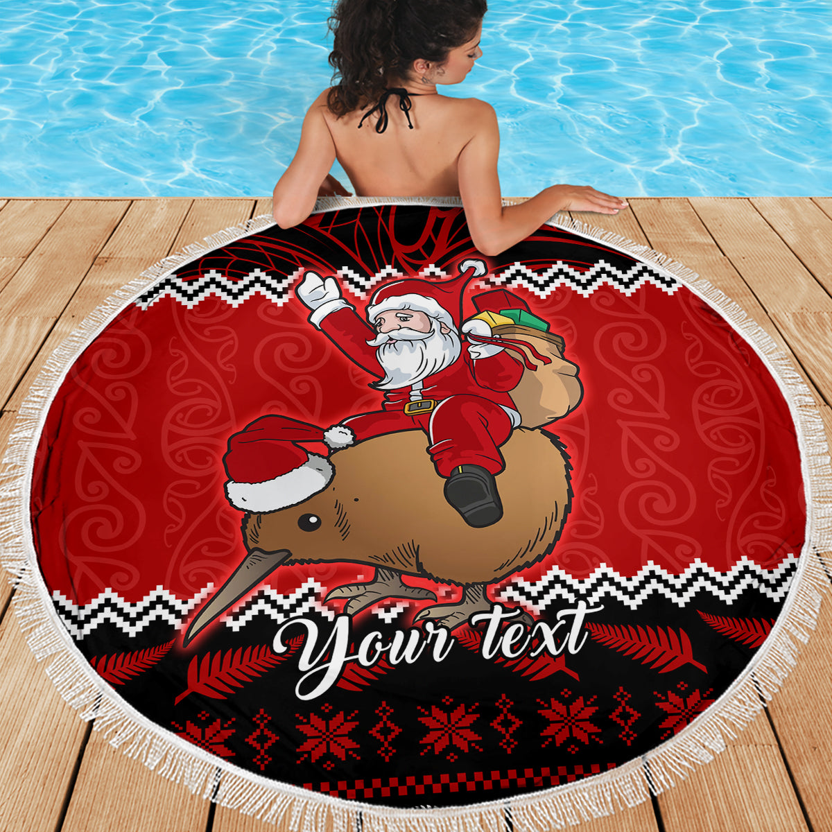 Personalised New Zealand Christmas Beach Blanket Kiwi Santa Claus Maori Meri Kirihimete LT9 - Wonder Print Shop