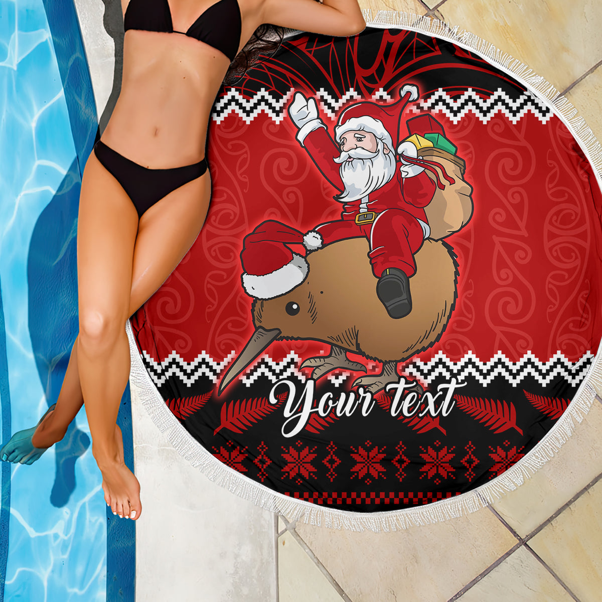 Personalised New Zealand Christmas Beach Blanket Kiwi Santa Claus Maori Meri Kirihimete LT9 - Wonder Print Shop