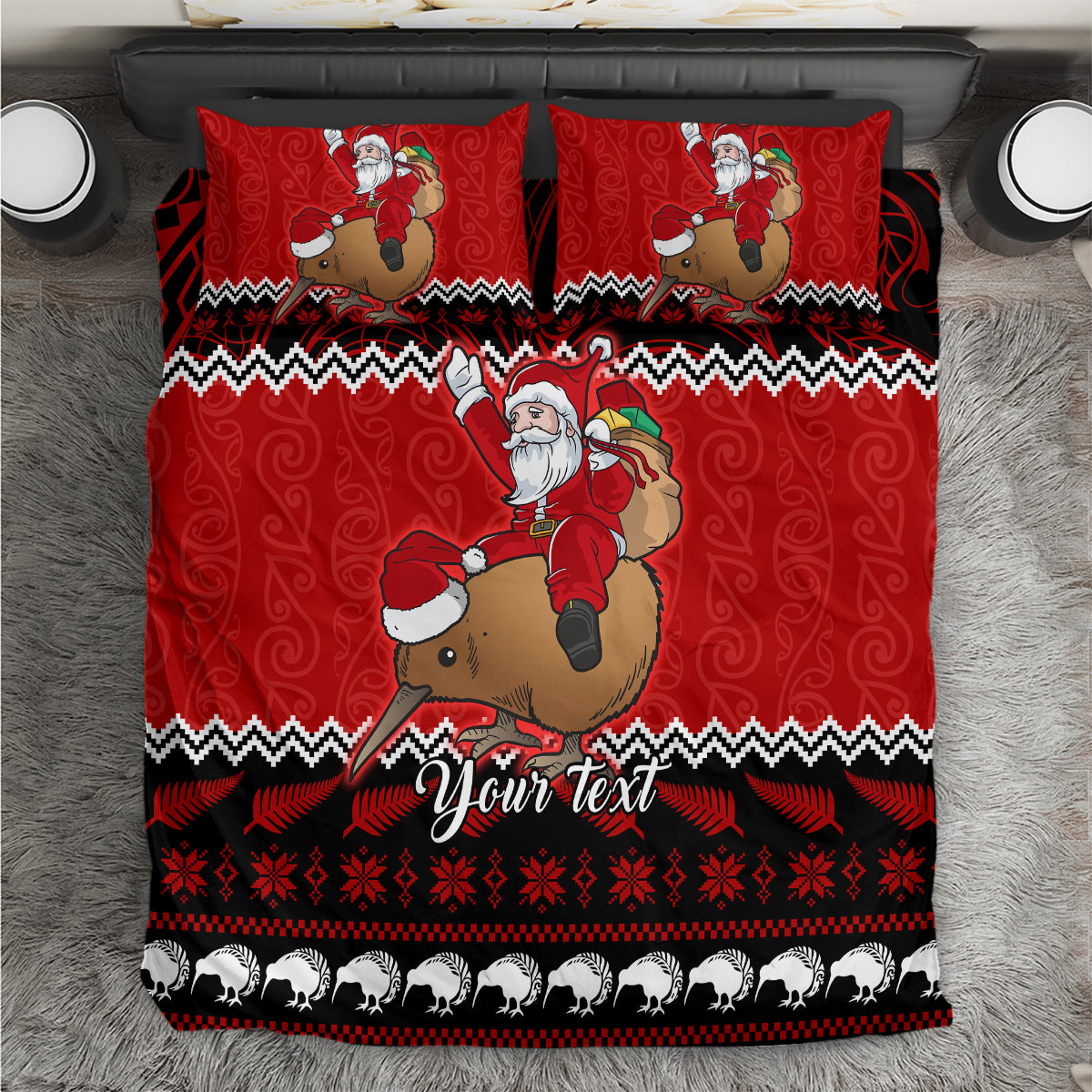 Personalised New Zealand Christmas Bedding Set Kiwi Santa Claus Maori Meri Kirihimete LT9 - Wonder Print Shop