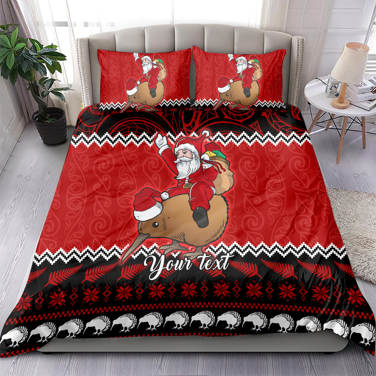 Personalised New Zealand Christmas Bedding Set Kiwi Santa Claus Maori Meri Kirihimete LT9 - Wonder Print Shop