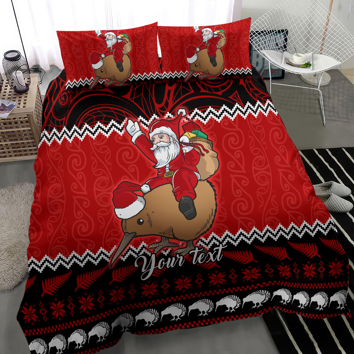 Personalised New Zealand Christmas Bedding Set Kiwi Santa Claus Maori Meri Kirihimete LT9 - Wonder Print Shop