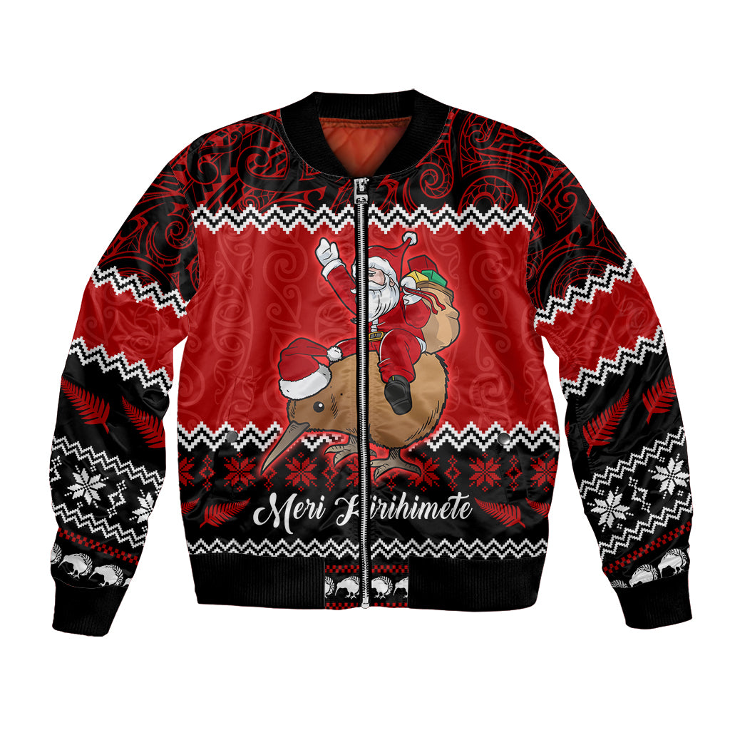 Personalised New Zealand Christmas Bomber Jacket Kiwi Santa Claus Maori Meri Kirihimete LT9 - Wonder Print Shop