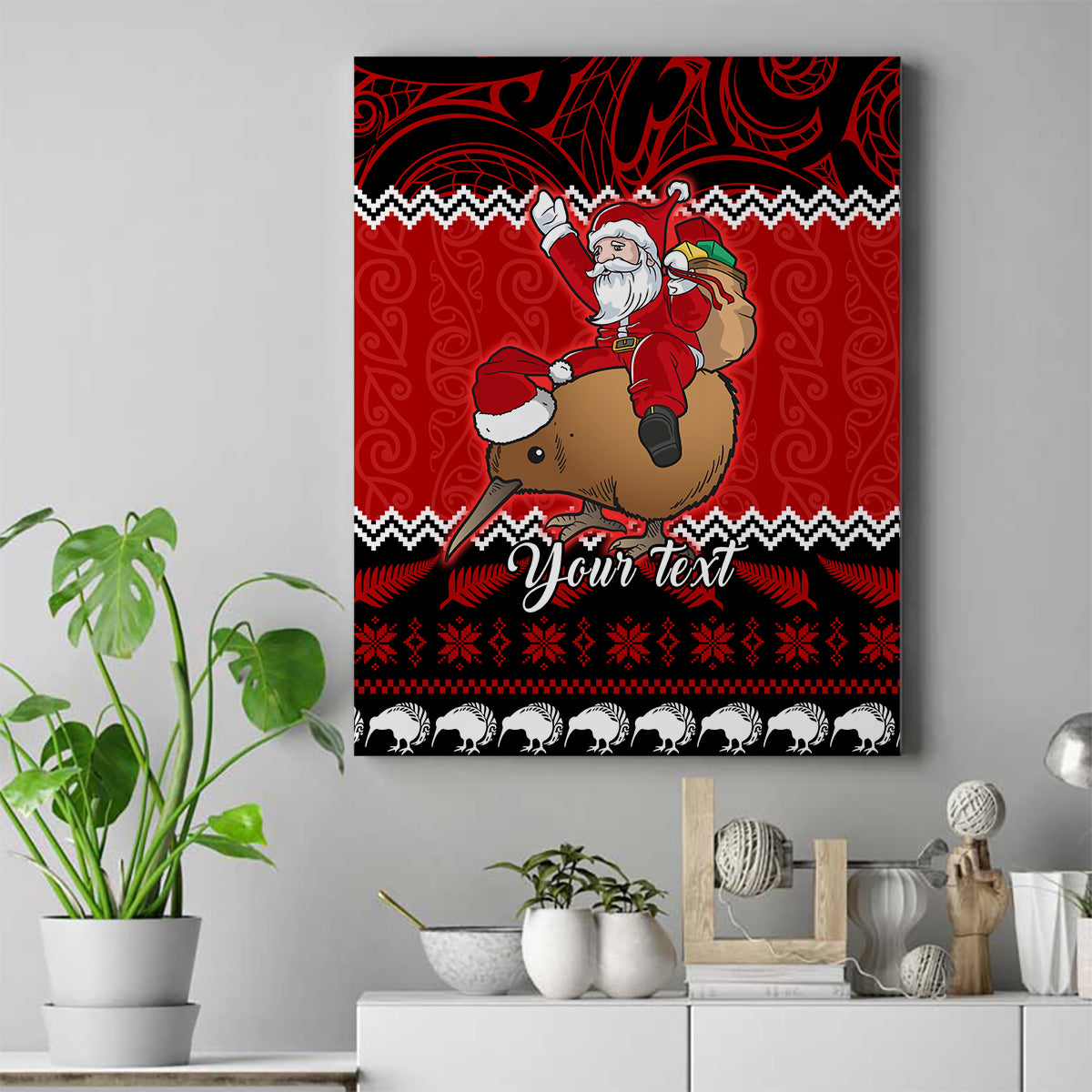 Personalised New Zealand Christmas Canvas Wall Art Kiwi Santa Claus Maori Meri Kirihimete LT9 - Wonder Print Shop