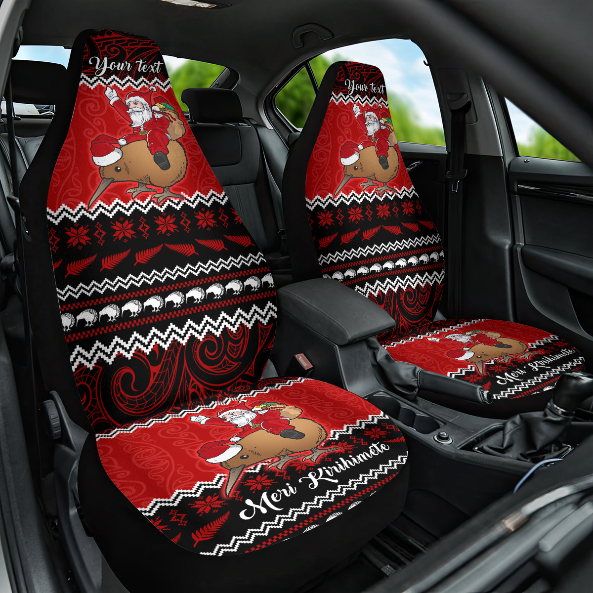 Personalised New Zealand Christmas Car Seat Cover Kiwi Santa Claus Maori Meri Kirihimete LT9 - Wonder Print Shop