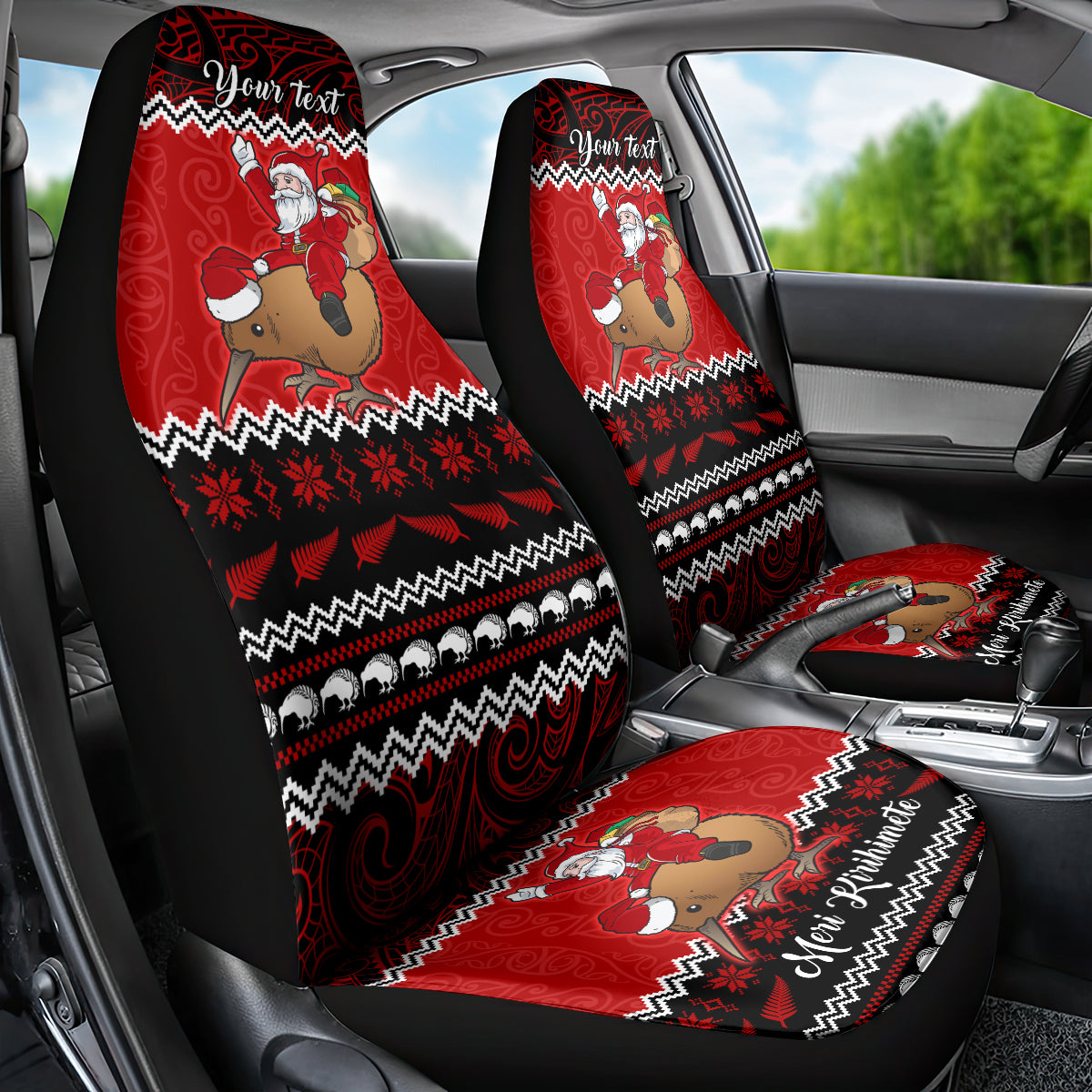 Personalised New Zealand Christmas Car Seat Cover Kiwi Santa Claus Maori Meri Kirihimete LT9 - Wonder Print Shop