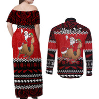 Personalised New Zealand Christmas Couples Matching Off Shoulder Maxi Dress and Long Sleeve Button Shirt Kiwi Santa Claus Maori Meri Kirihimete LT9 - Wonder Print Shop