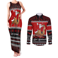 Personalised New Zealand Christmas Couples Matching Tank Maxi Dress and Long Sleeve Button Shirt Kiwi Santa Claus Maori Meri Kirihimete LT9 - Wonder Print Shop