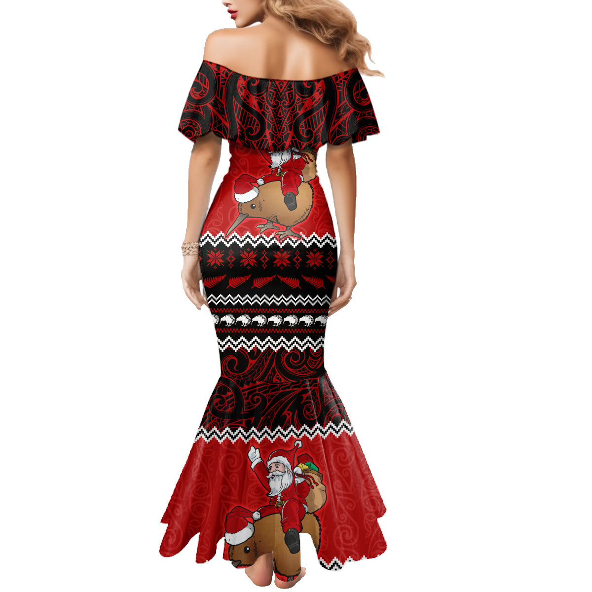 Personalised New Zealand Christmas Family Matching Mermaid Dress and Hawaiian Shirt Kiwi Santa Claus Maori Meri Kirihimete LT9 - Wonder Print Shop
