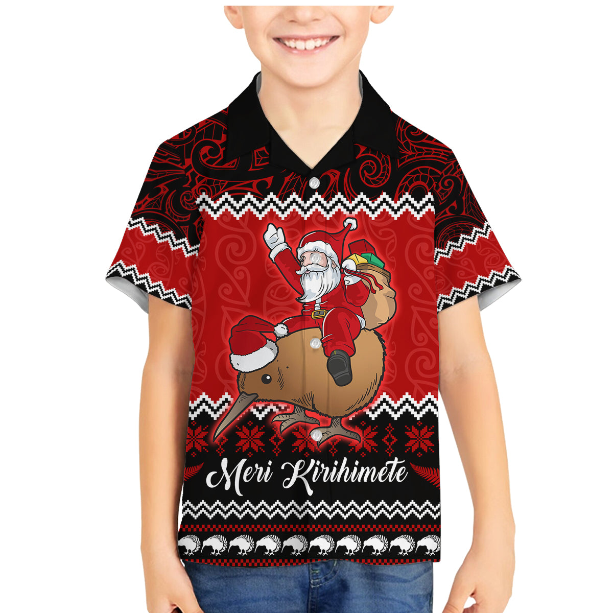 Personalised New Zealand Christmas Family Matching Mermaid Dress and Hawaiian Shirt Kiwi Santa Claus Maori Meri Kirihimete LT9 - Wonder Print Shop