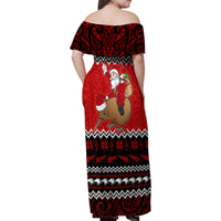 Personalised New Zealand Christmas Family Matching Off Shoulder Maxi Dress and Hawaiian Shirt Kiwi Santa Claus Maori Meri Kirihimete LT9 - Wonder Print Shop