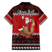 Personalised New Zealand Christmas Family Matching Off Shoulder Short Dress and Hawaiian Shirt Kiwi Santa Claus Maori Meri Kirihimete LT9 - Wonder Print Shop