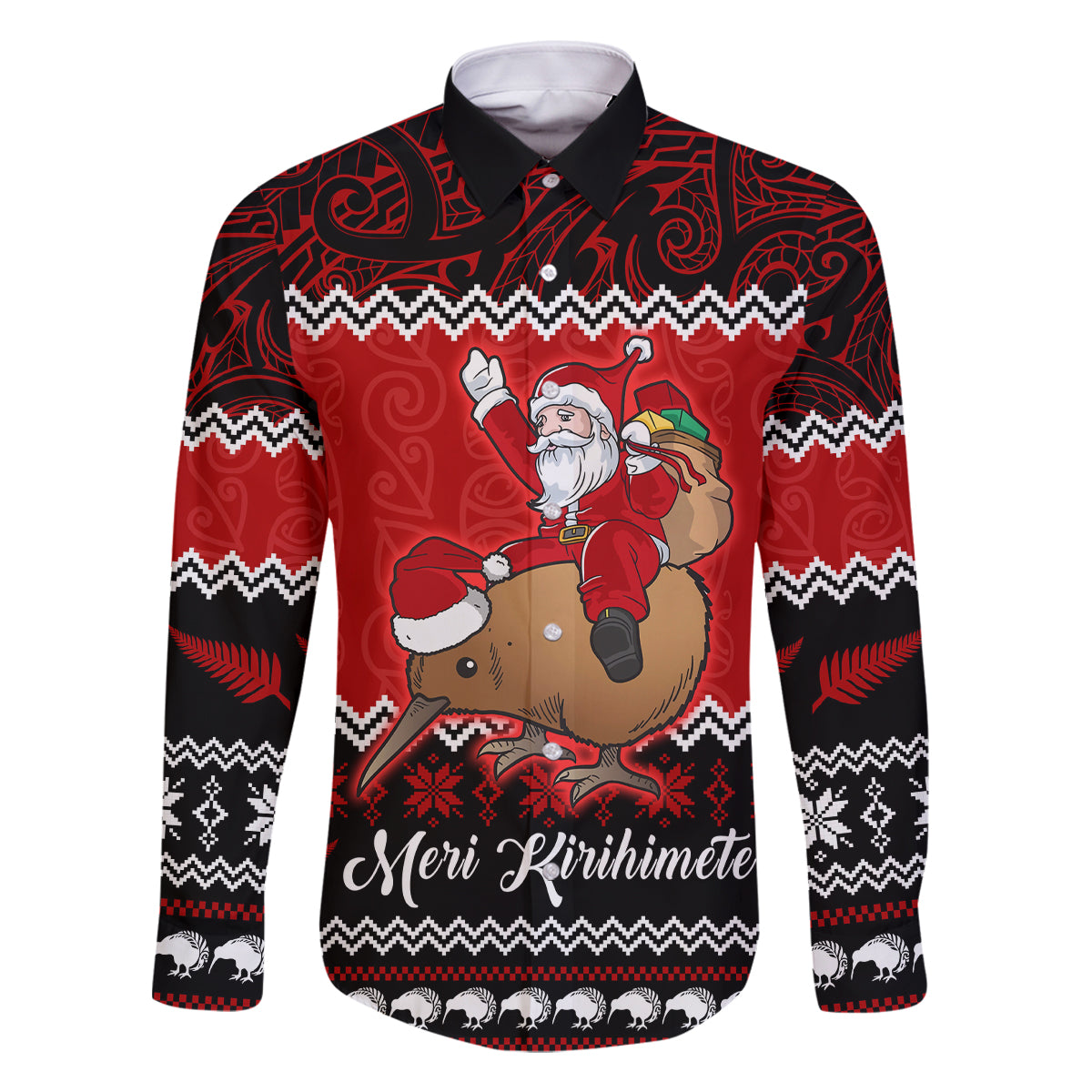 Personalised New Zealand Christmas Family Matching Off Shoulder Short Dress and Hawaiian Shirt Kiwi Santa Claus Maori Meri Kirihimete LT9 - Wonder Print Shop