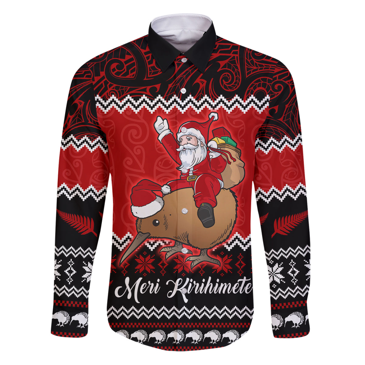 Personalised New Zealand Christmas Family Matching Puletasi Dress and Hawaiian Shirt Kiwi Santa Claus Maori Meri Kirihimete - Wonder Print Shop