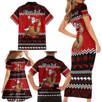 Personalised New Zealand Christmas Family Matching Short Sleeve Bodycon Dress and Hawaiian Shirt Kiwi Santa Claus Maori Meri Kirihimete - Wonder Print Shop