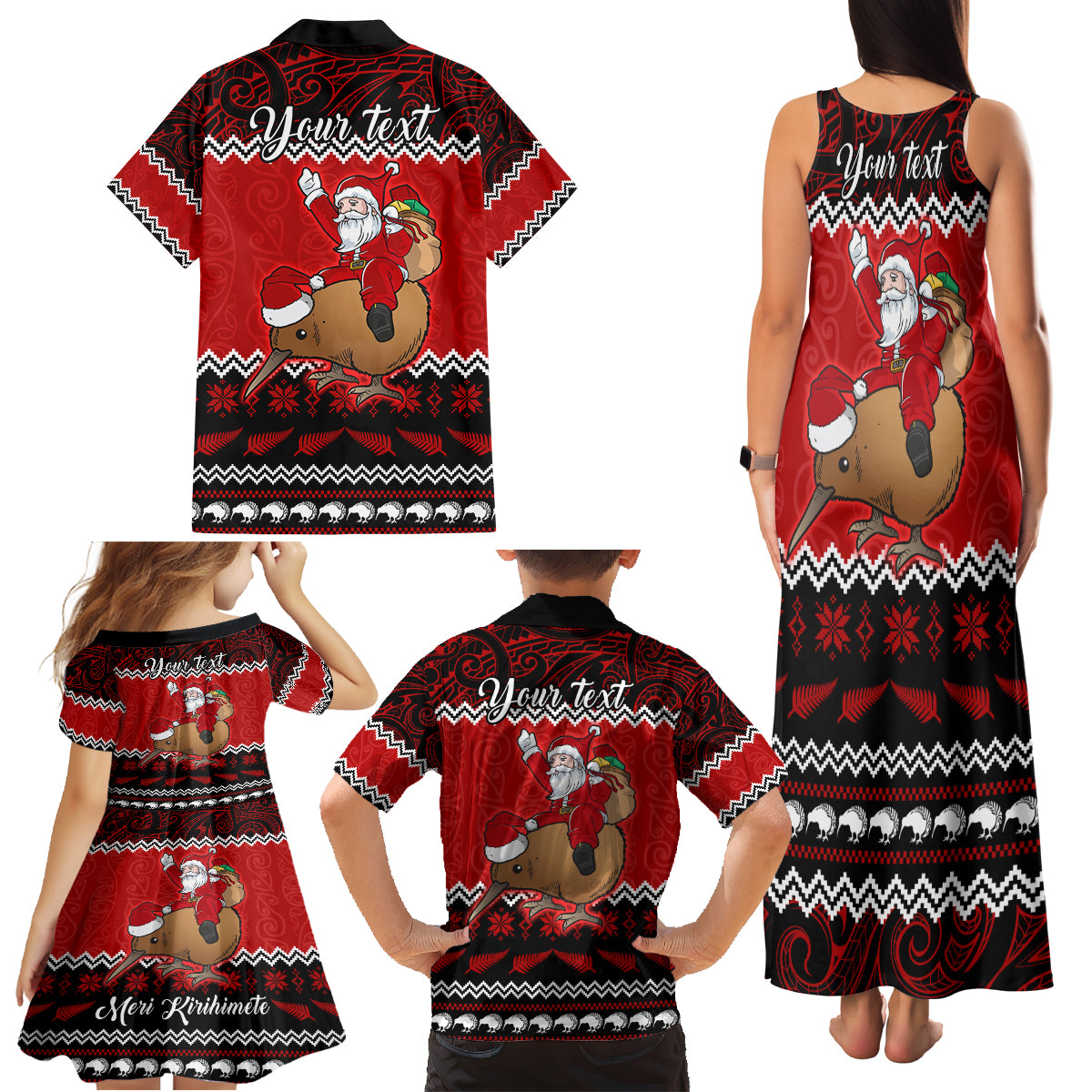 Personalised New Zealand Christmas Family Matching Tank Maxi Dress and Hawaiian Shirt Kiwi Santa Claus Maori Meri Kirihimete - Wonder Print Shop