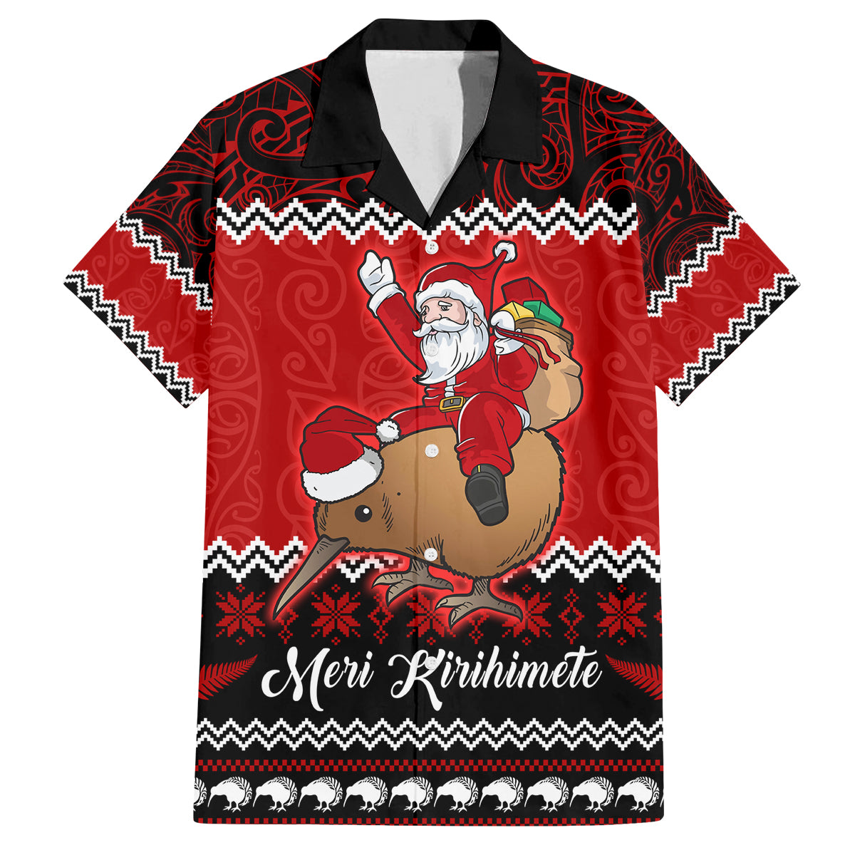 Personalised New Zealand Christmas Family Matching Tank Maxi Dress and Hawaiian Shirt Kiwi Santa Claus Maori Meri Kirihimete - Wonder Print Shop