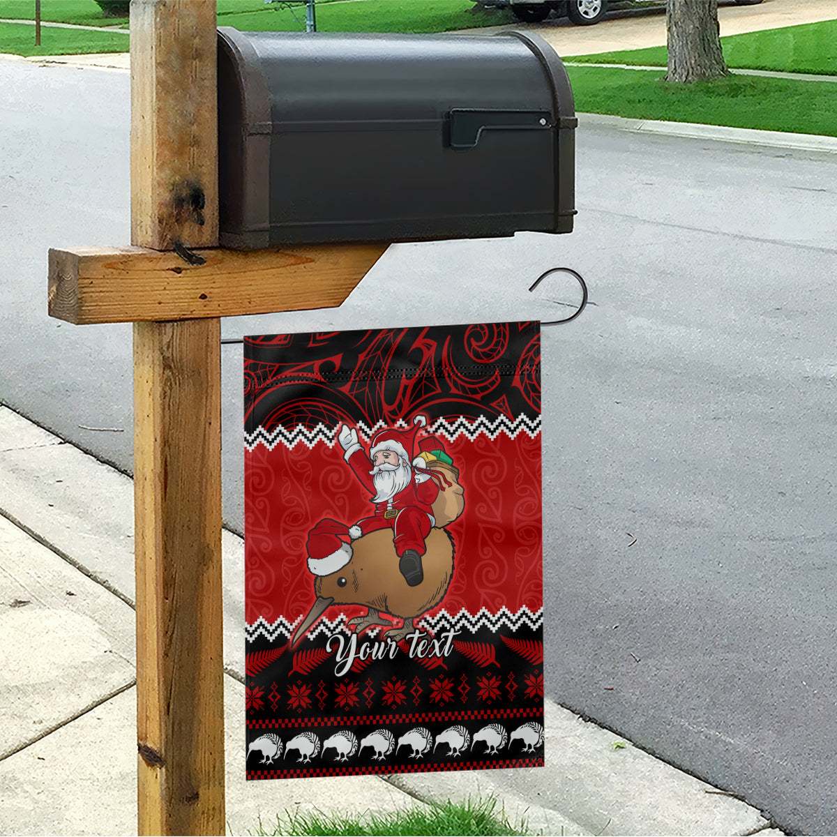 Personalised New Zealand Christmas Garden Flag Kiwi Santa Claus Maori Meri Kirihimete - Wonder Print Shop