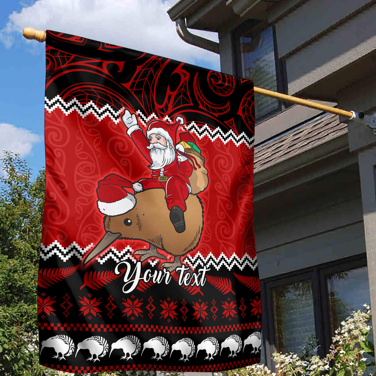 Personalised New Zealand Christmas Garden Flag Kiwi Santa Claus Maori Meri Kirihimete - Wonder Print Shop