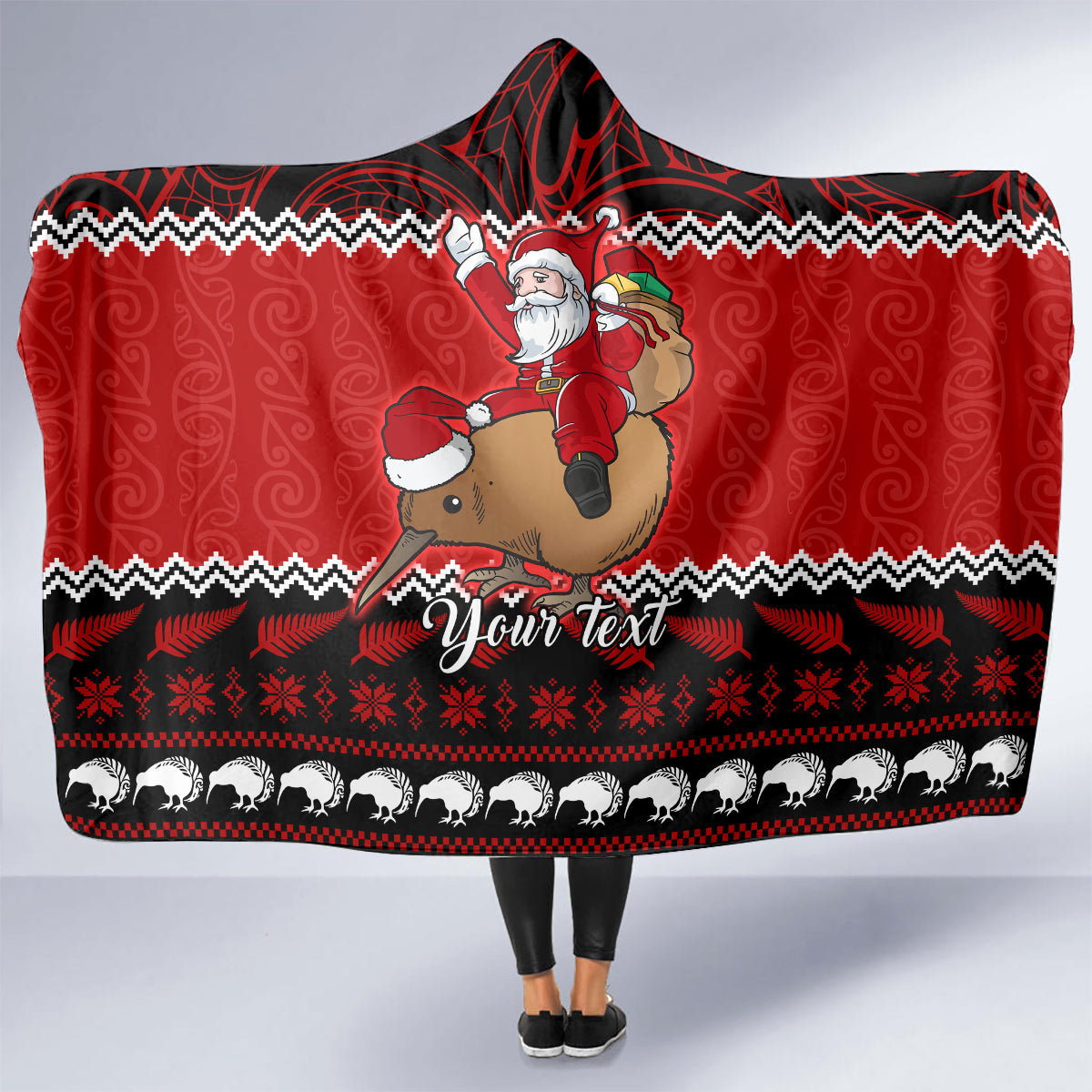 personalised-new-zealand-christmas-hooded-blanket-kiwi-santa-claus-maori-meri-kirihimete
