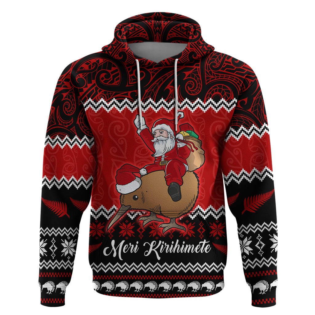 Personalised New Zealand Christmas Hoodie Kiwi Santa Claus Maori Meri Kirihimete - Wonder Print Shop
