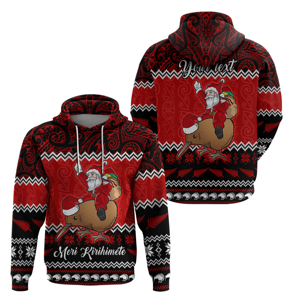 Personalised New Zealand Christmas Hoodie Kiwi Santa Claus Maori Meri Kirihimete - Wonder Print Shop