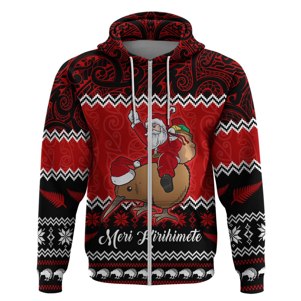 Personalised New Zealand Christmas Hoodie Kiwi Santa Claus Maori Meri Kirihimete - Wonder Print Shop