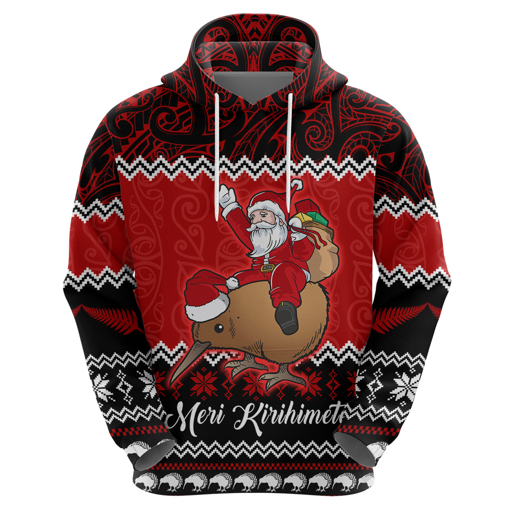 Personalised New Zealand Christmas Hoodie Kiwi Santa Claus Maori Meri Kirihimete - Wonder Print Shop