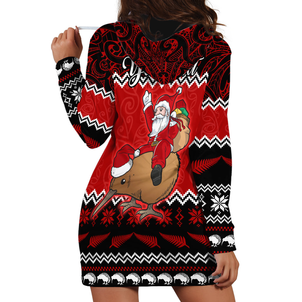 Personalised New Zealand Christmas Hoodie Dress Kiwi Santa Claus Maori Meri Kirihimete - Wonder Print Shop