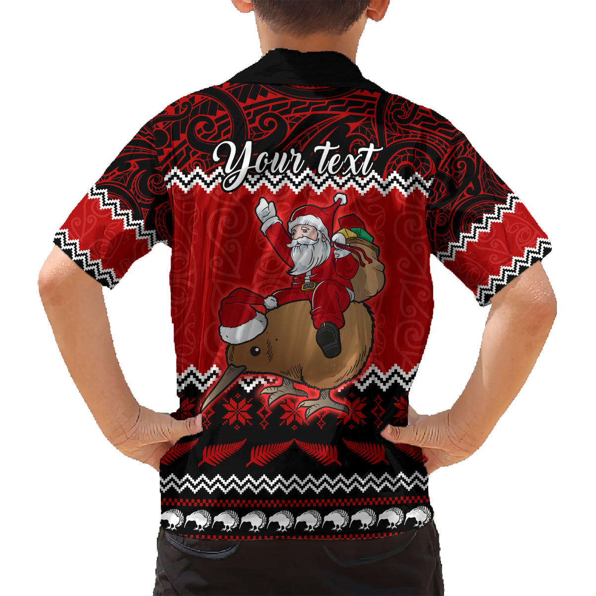 Personalised New Zealand Christmas Kid Hawaiian Shirt Kiwi Santa Claus Maori Meri Kirihimete - Wonder Print Shop
