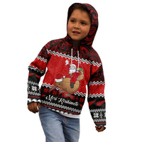 Personalised New Zealand Christmas Kid Hoodie Kiwi Santa Claus Maori Meri Kirihimete - Wonder Print Shop