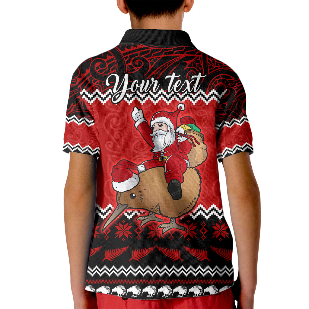 Personalised New Zealand Christmas Kid Polo Shirt Kiwi Santa Claus Maori Meri Kirihimete - Wonder Print Shop