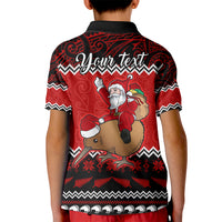 Personalised New Zealand Christmas Kid Polo Shirt Kiwi Santa Claus Maori Meri Kirihimete - Wonder Print Shop