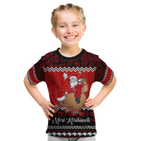 Personalised New Zealand Christmas Kid T Shirt Kiwi Santa Claus Maori Meri Kirihimete - Wonder Print Shop