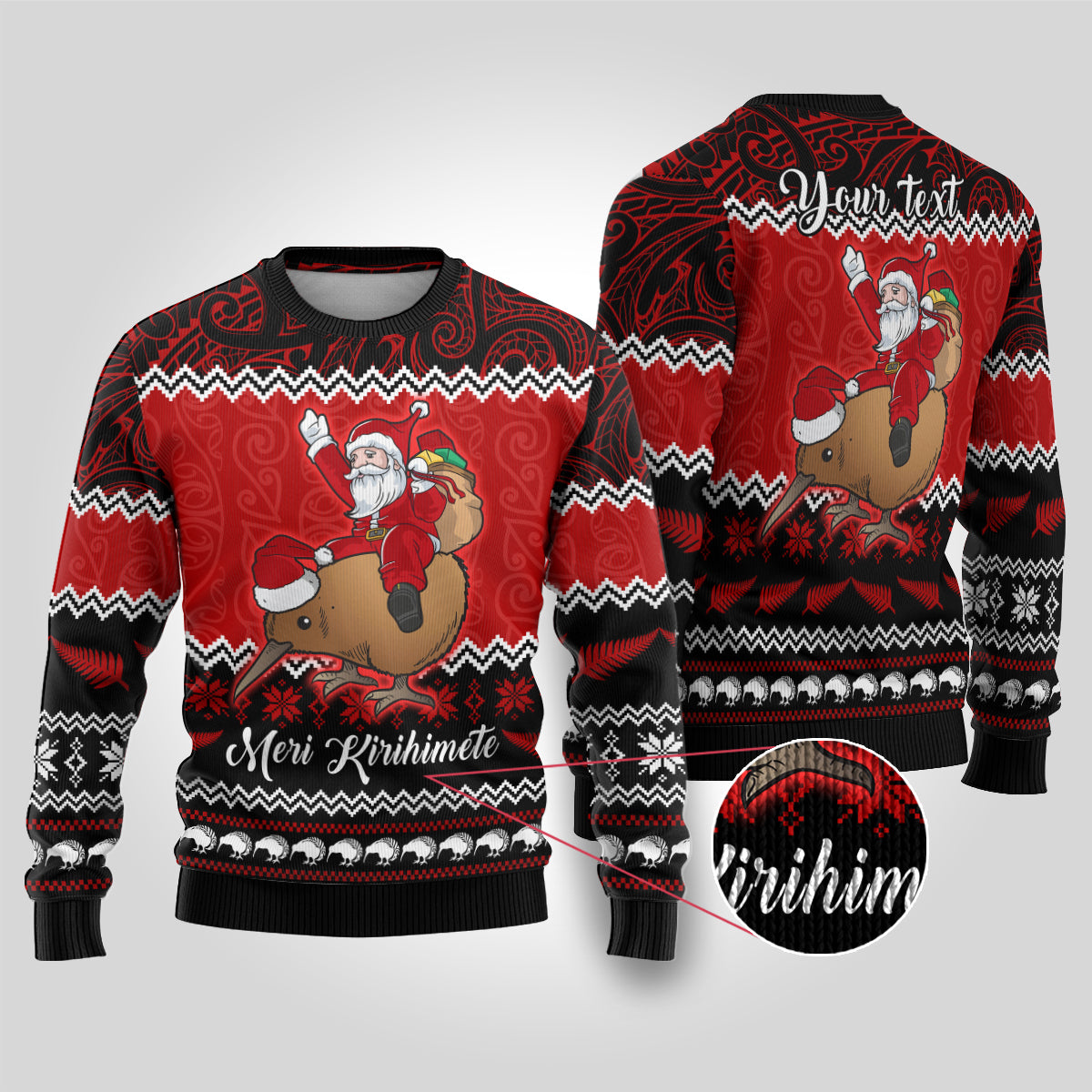 Personalised New Zealand Christmas Ugly Christmas Sweater Kiwi Santa Claus Maori Meri Kirihimete - Wonder Print Shop
