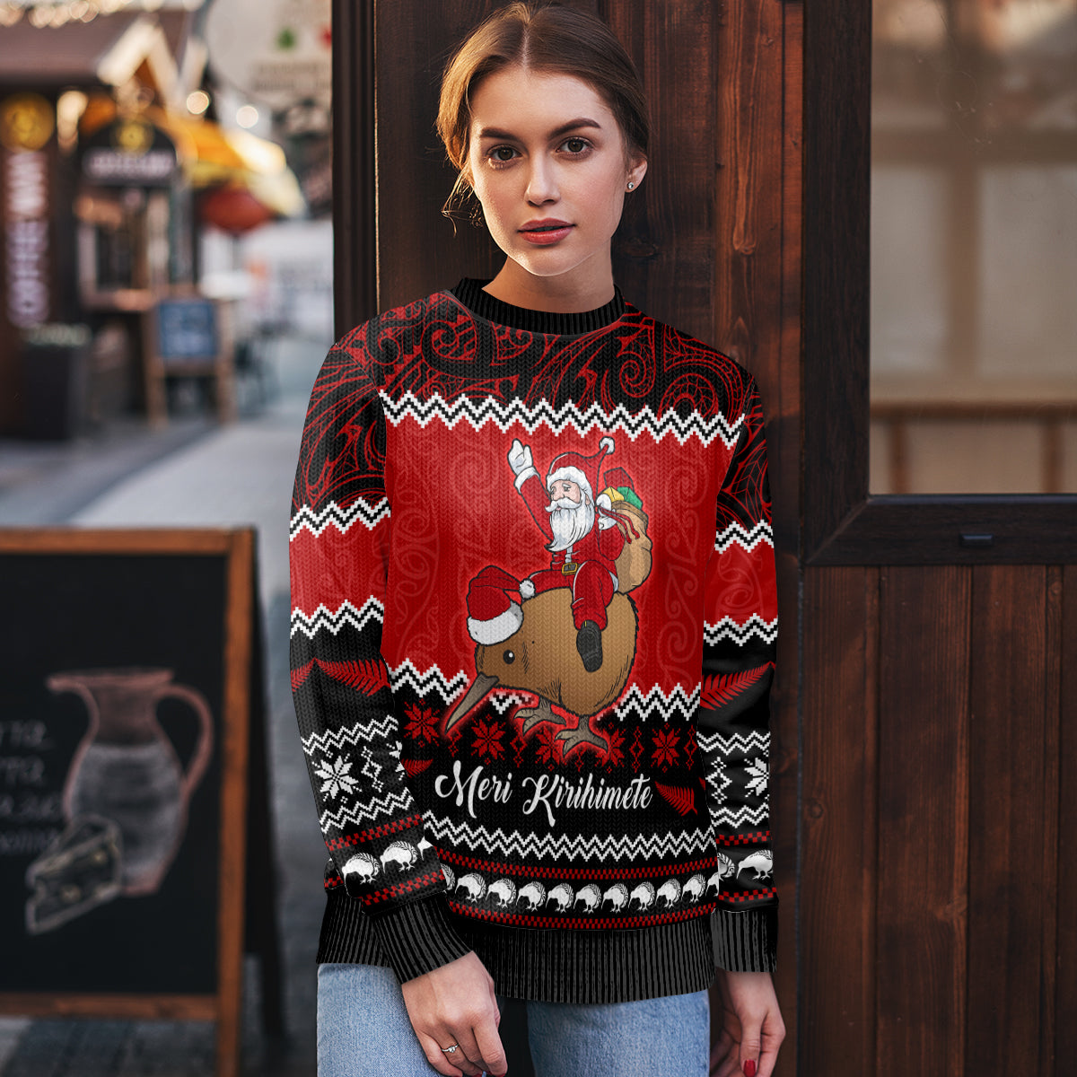 Personalised New Zealand Christmas Ugly Christmas Sweater Kiwi Santa Claus Maori Meri Kirihimete - Wonder Print Shop