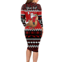 Personalised New Zealand Christmas Long Sleeve Bodycon Dress Kiwi Santa Claus Maori Meri Kirihimete - Wonder Print Shop