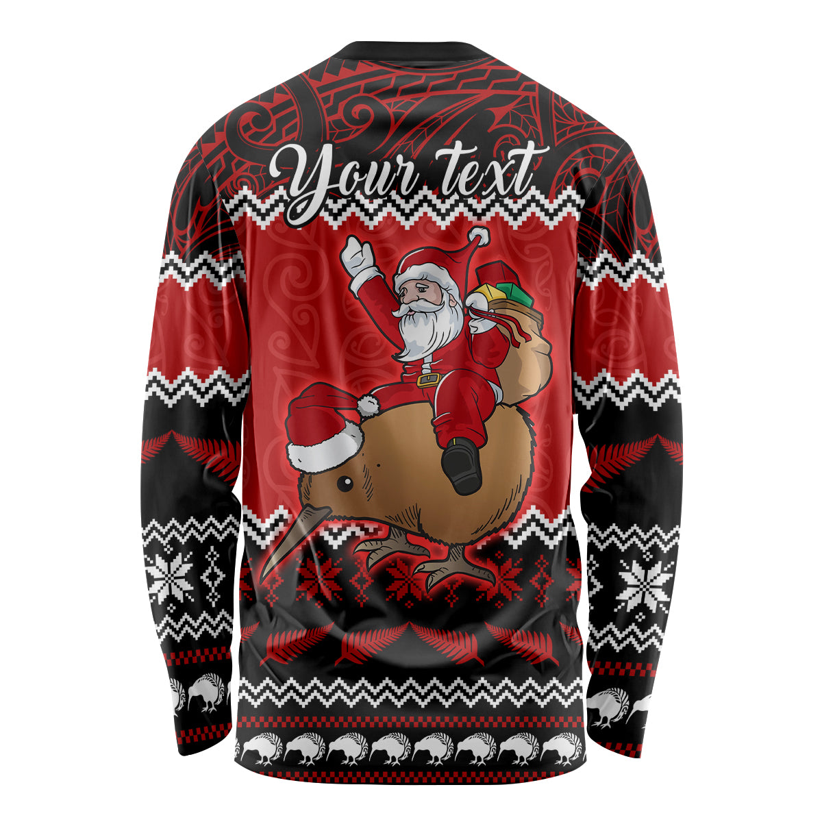 Personalised New Zealand Christmas Long Sleeve Shirt Kiwi Santa Claus Maori Meri Kirihimete - Wonder Print Shop