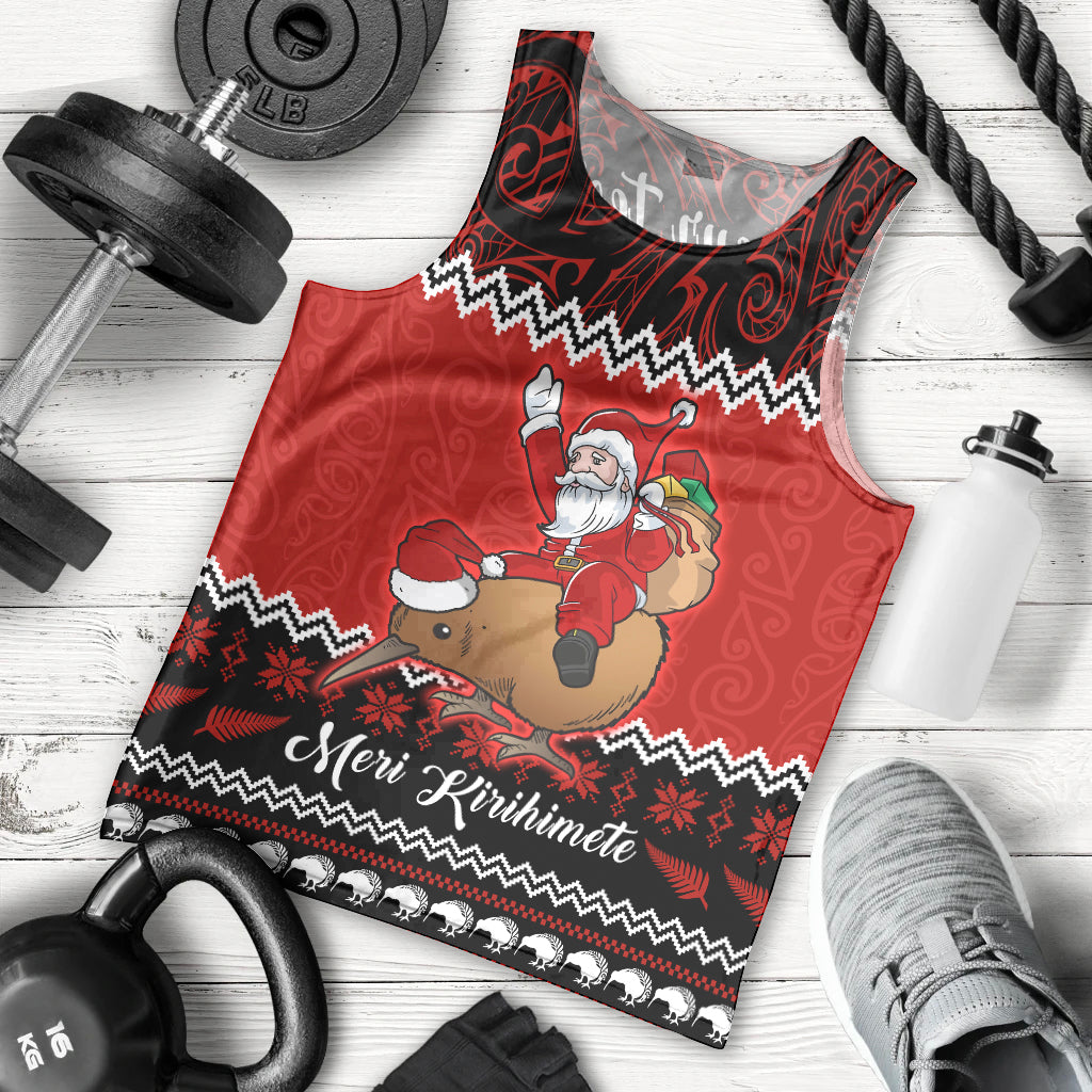 Personalised New Zealand Christmas Men Tank Top Kiwi Santa Claus Maori Meri Kirihimete - Wonder Print Shop