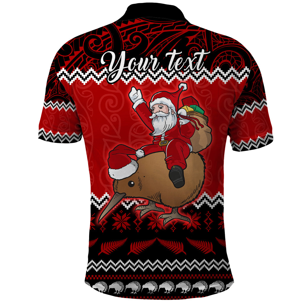 Personalised New Zealand Christmas Polo Shirt Kiwi Santa Claus Maori Meri Kirihimete - Wonder Print Shop