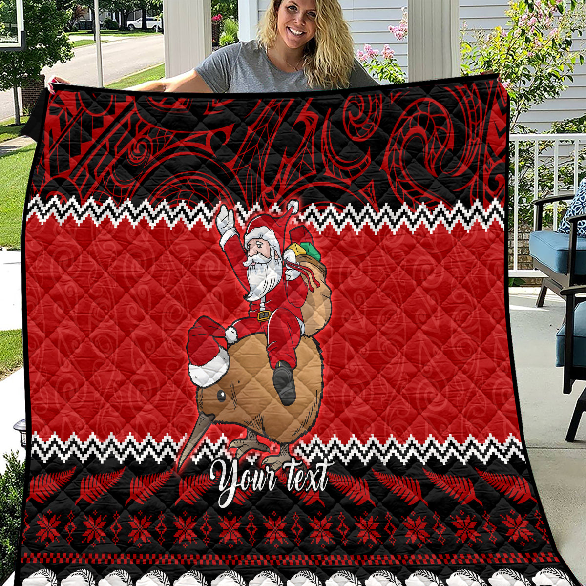 Personalised New Zealand Christmas Quilt Kiwi Santa Claus Maori Meri Kirihimete - Wonder Print Shop