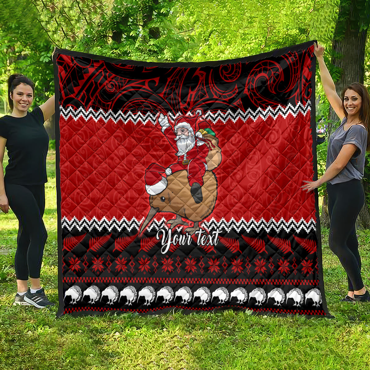 Personalised New Zealand Christmas Quilt Kiwi Santa Claus Maori Meri Kirihimete - Wonder Print Shop