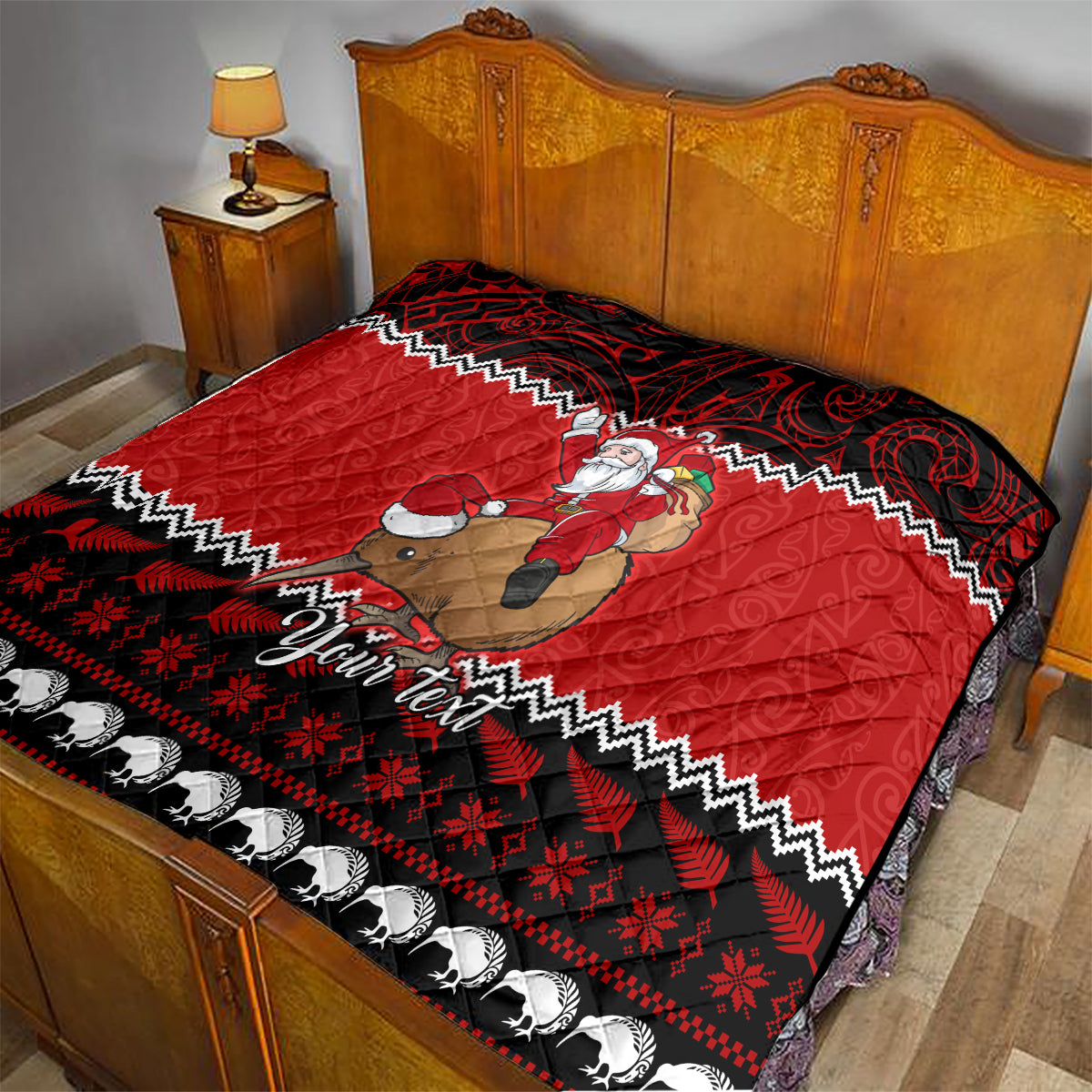 Personalised New Zealand Christmas Quilt Kiwi Santa Claus Maori Meri Kirihimete - Wonder Print Shop