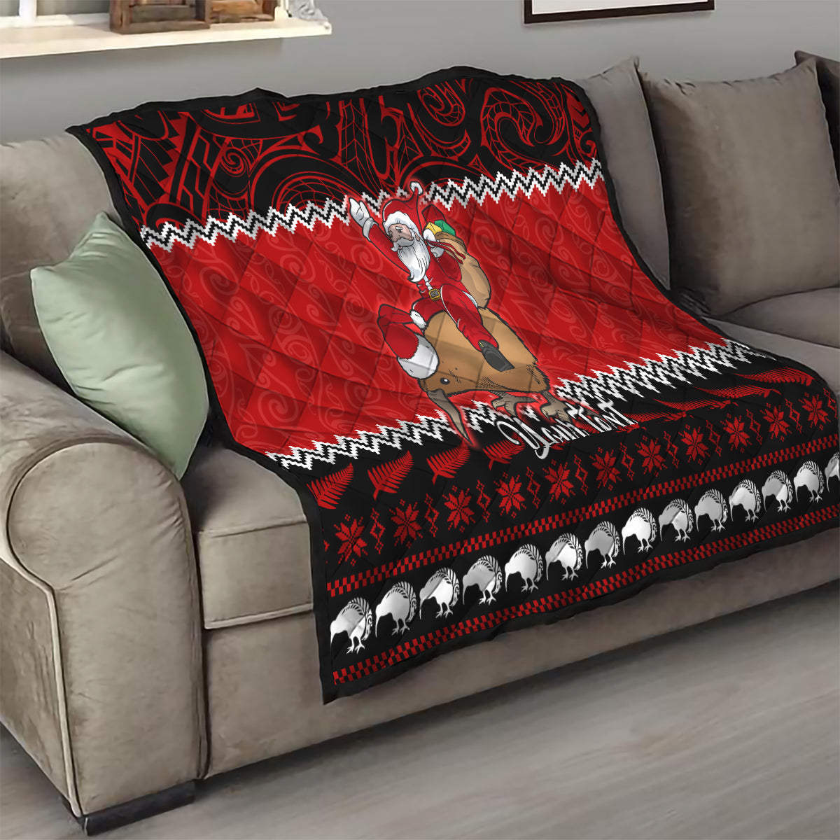 Personalised New Zealand Christmas Quilt Kiwi Santa Claus Maori Meri Kirihimete - Wonder Print Shop