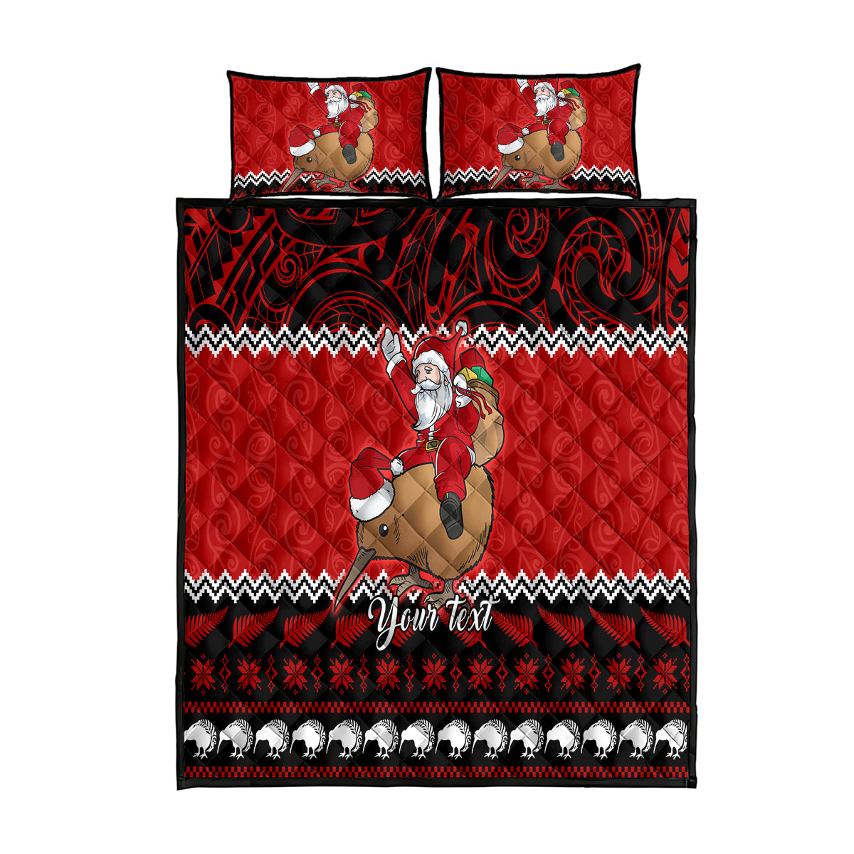Personalised New Zealand Christmas Quilt Bed Set Kiwi Santa Claus Maori Meri Kirihimete - Wonder Print Shop