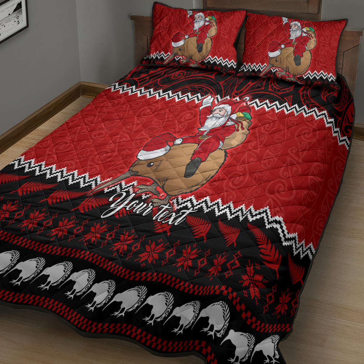 Personalised New Zealand Christmas Quilt Bed Set Kiwi Santa Claus Maori Meri Kirihimete - Wonder Print Shop