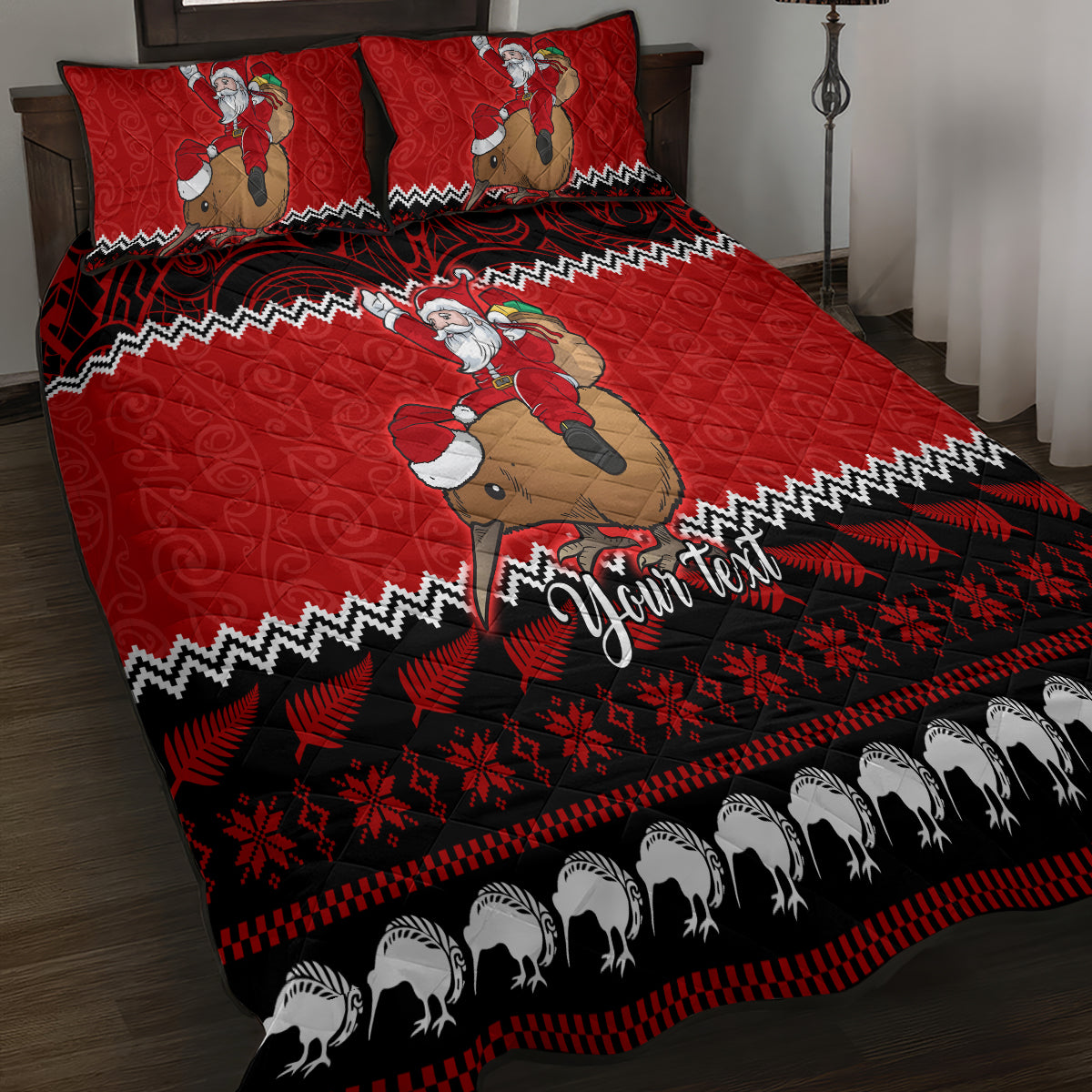 Personalised New Zealand Christmas Quilt Bed Set Kiwi Santa Claus Maori Meri Kirihimete - Wonder Print Shop